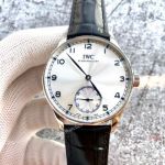 IWC Portuguese 44mm Watch Replica Black Leather Strap Silver Dial